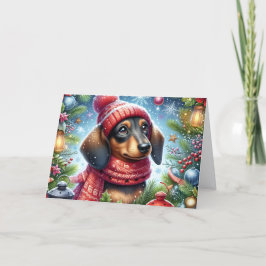 Cartão De Festividades Black and Tan Dachshund Christmas