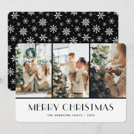 Cartão De Festividades Black and White Snowflakes Photo Christmas Card