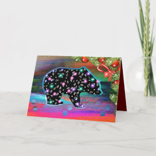 Cartão De Festividades Black Bear Spirit Northern Light Colors Christmas