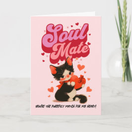 Cartão De Festividades Black Cat Soul Mate Retro Valentine’s Day Card