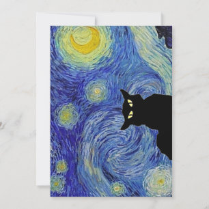 Cartão De Festividades Black Cat Starry Night