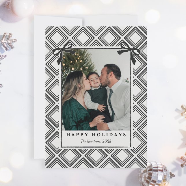 Cartão De Festividades Black Diamond Pattern Holiday Card with Photo (Criador carregado)