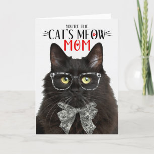 Cartão De Festividades Black Fluffy Cat para Pet Mãe no Dia de as mães