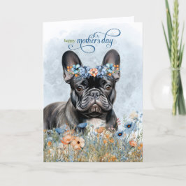 Cartão De Festividades Black French Bulldog Wildflowers Mother's Day