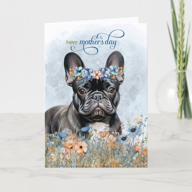 Cartão De Festividades Black French Bulldog Wildflowers Mother's Day (Frente)