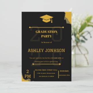 Cartão De Festividades Black Gold Graduation Party Invitation 2026