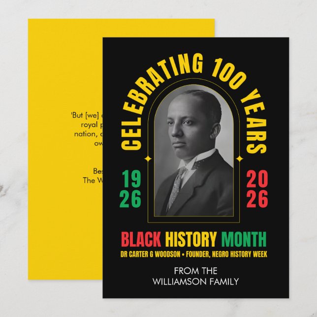 Cartão De Festividades BLACK HISTORY MONTH CENTENNIAL 100 Years BHM (Frente/Verso)
