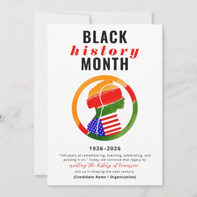 Cartão De Festividades Black History Month Centennial Formal Patriotic (Frente)