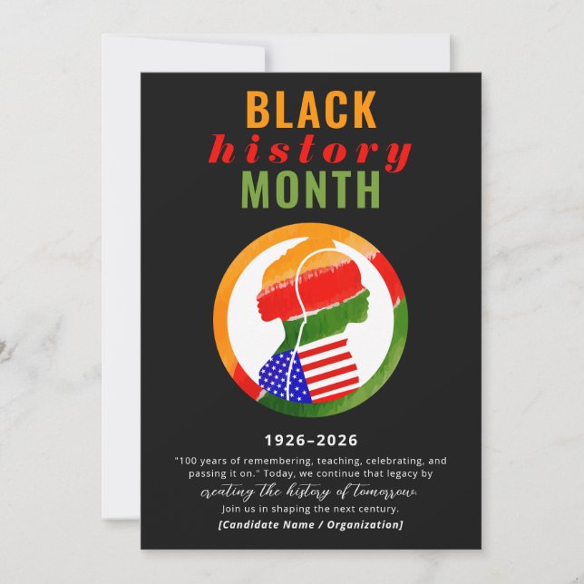 Cartão De Festividades Black History Month Centennial Formal Patriotic (Frente)