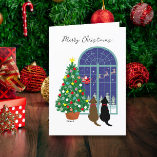 Cartão De Festividades Black Lab, Chocolate Lab Noite Mágica Natal
