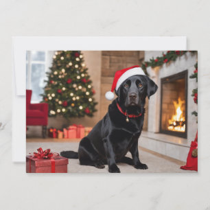 Cartão De Festividades Black Lab com uma Árvore de Natal