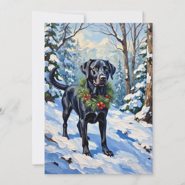 Cartão De Festividades Black Lab Serene Winter Forest Christmas Holiday (Frente)