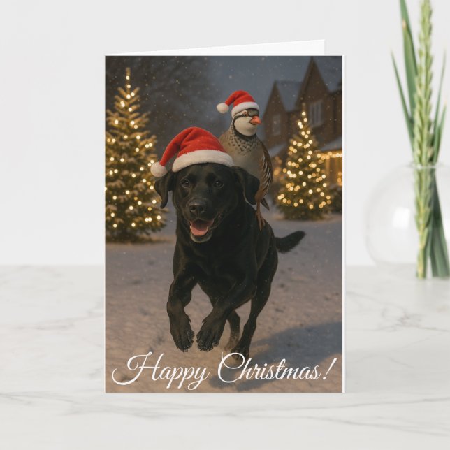 Cartão De Festividades Black Labrador and Partridge Christmas card (Frente)
