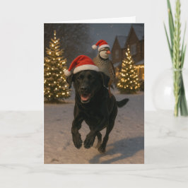 Cartão De Festividades Black Labrador and Partridge Christmas card