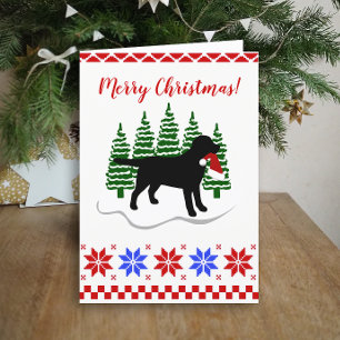Cartão De Festividades Black Labrador Christmas Evergreen Trees