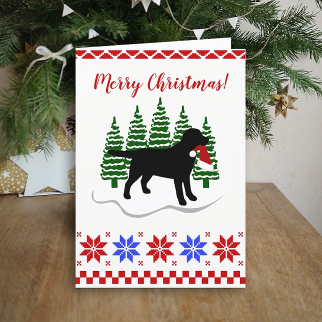 Cartão De Festividades Black Labrador Christmas Evergreen Trees (Black Labrador Evergreen Trees Christmas Cards for Black Labrador Owners.  Silhouette design.)