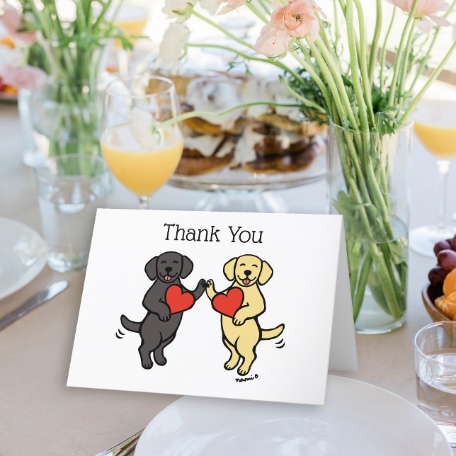 Cartão De Festividades Black Labrador e Yellow Labrador Obrigado (Black Lab and Yellow Lab Smiling Thank You Cards for Labrador Owners.  Lovable cartoon art.)