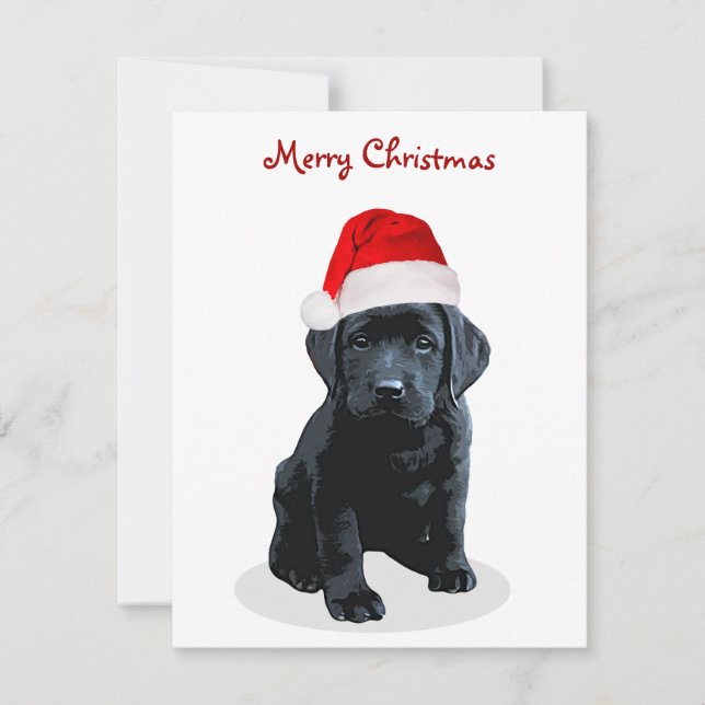 Cartão De Festividades Black Labrador Puppy Feliz Papai noel de Natal Cão (Frente)