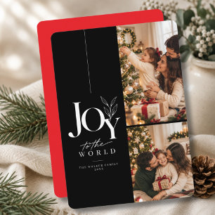 Cartão De Festividades Black Luxe Dois Natal Foto Alegria para o Mundo