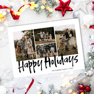 Cartão De Festividades Black Modern Lettering Four Photo Happy
