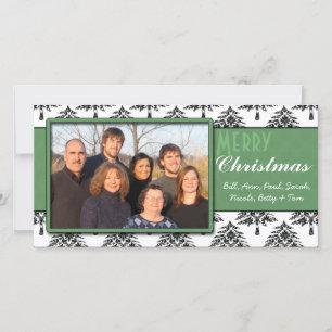 Cartão De Festividades Black Pines Damask Green Trim Feliz Natal