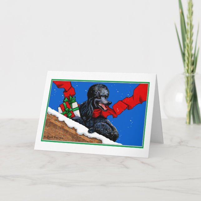 Cartão De Festividades Black Poodle n Packages Natal Holiday Art (Frente)
