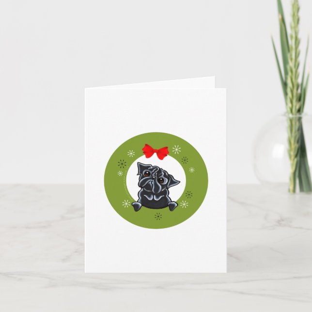 Cartão De Festividades Black Pug Natal (Frente)