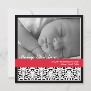 Cartão De Festividades Black Red elegant damask feliz feriado de Natal