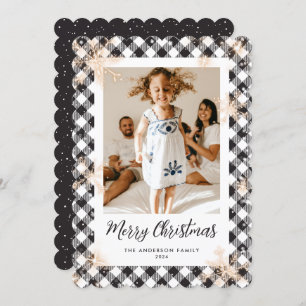 Cartão De Festividades Black Sparkly Snowflakes Foto Feliz Natal