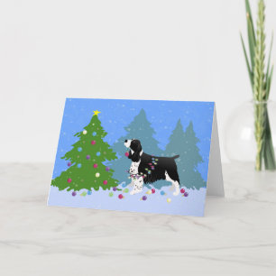 Cartão De Festividades Black Springer Spaniel Decorating Christmas Tree