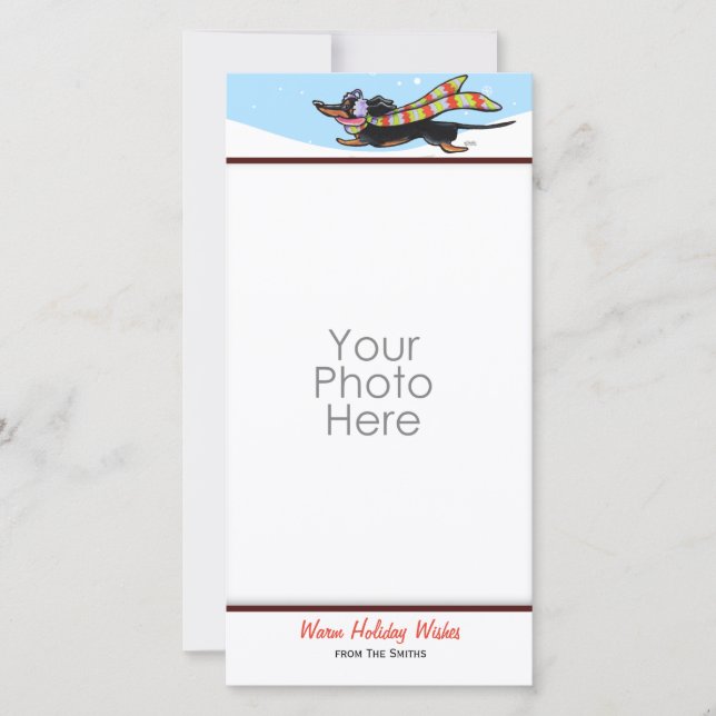 Cartão De Festividades Black Tan Dachshund Cut Winter (Frente)