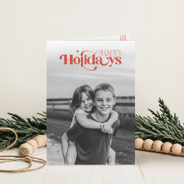 Cartão De Festividades Black & White Children Photo Christmas Folded