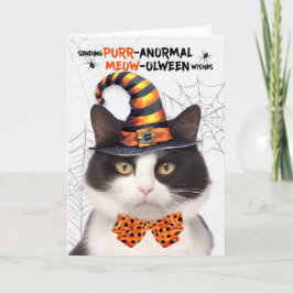 Cartão De Festividades Black White Halloween Cat PURRolinterm anormal