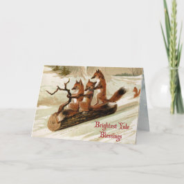 Cartão De Festividades Blessed Yule Sledding Foxes Folded Holiday Card