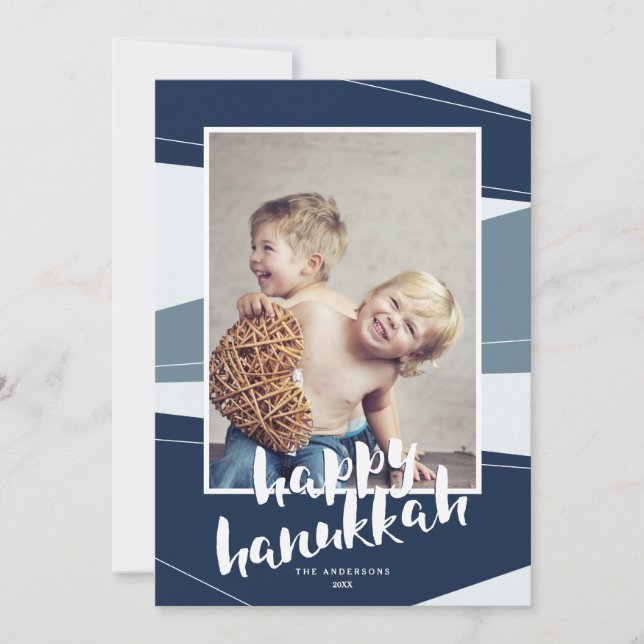 Cartão De Festividades Bloco Geométrico | Hanukkah e Interfé de Natal (Frente)