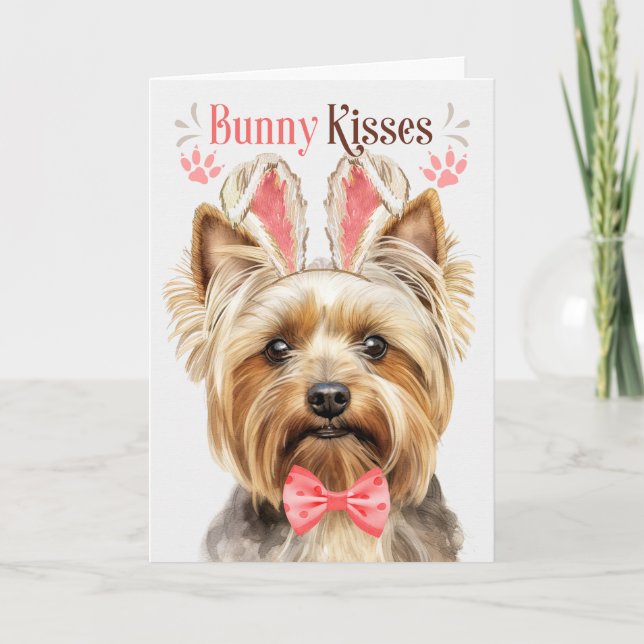 Cartão De Festividades Blonde Yorkshire Terrier Dog Bunny Ears para Pásco (Frente)