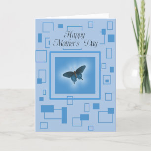 Cartão De Festividades Blue Abstract with Butterfly, Mother's Day