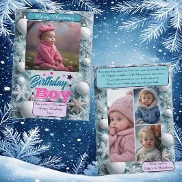 Cartão De Festividades Blue Birthday Boy White Christmas Snowflakes Photo