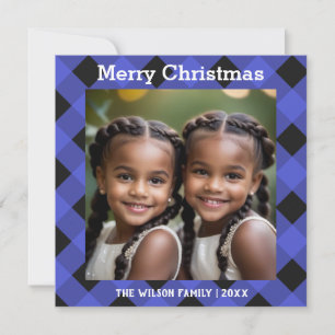 Cartão De Festividades Blue Buffalo Check Photo Christmas Flat