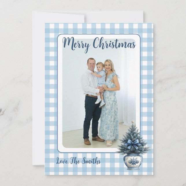 Cartão De Festividades Blue Chinoiserie Christmas tree Grandmillenial (Frente)