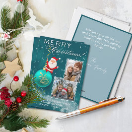 Cartão De Festividades Blue Christmas Santa Ornament Photo Card