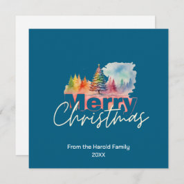 Cartão De Festividades Blue Christmas Winter Wonderland Watercolor