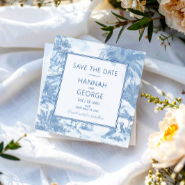 Cartão De Festividades Blue Coastal Toile Weding Date card