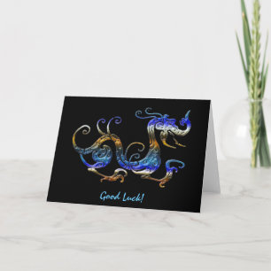 Cartão De Festividades BLUE DRAGON Good Luck Asian Art Cards
