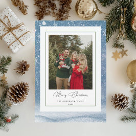 Cartão De Festividades Blue Family Photo Christmas Card