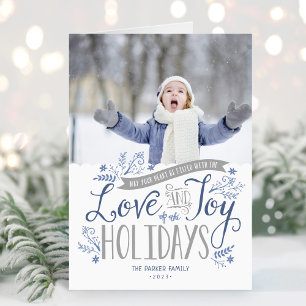 Cartão De Festividades Blue Floral Whimsy 2 Foto dobrada