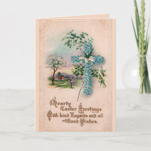 Cartão De Festividades Blue Flower Cross Easter Greeting Card