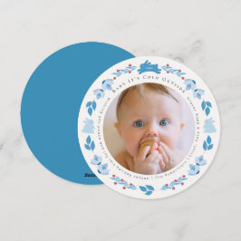 Cartão De Festividades Blue Folk Art Baby É Frio Fora da Foto