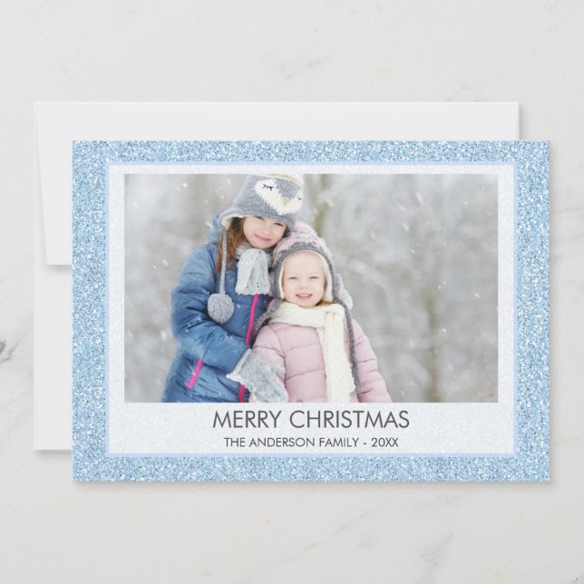 Cartão De Festividades Blue Glitter Sparkle Winter Bokeh Photo (Frente)