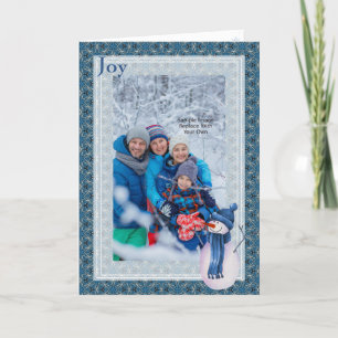 Cartão De Festividades Blue Gray Star Pattern And Snowman Christmas